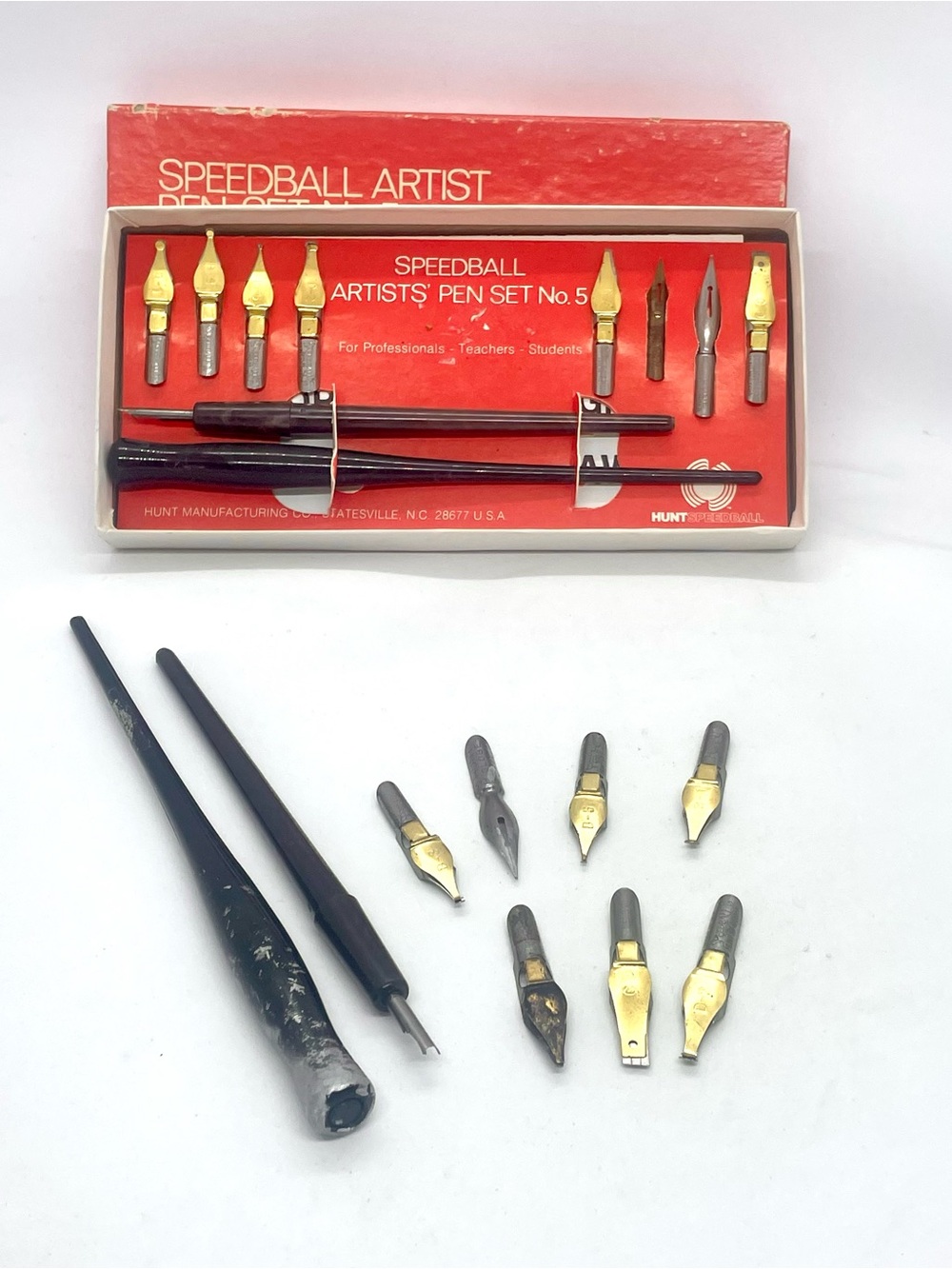 Vtg Hunt Speedball Calligraphy Dip Pen Nibs Lot of 7 with Holder B1 B3 B5 C0 D2